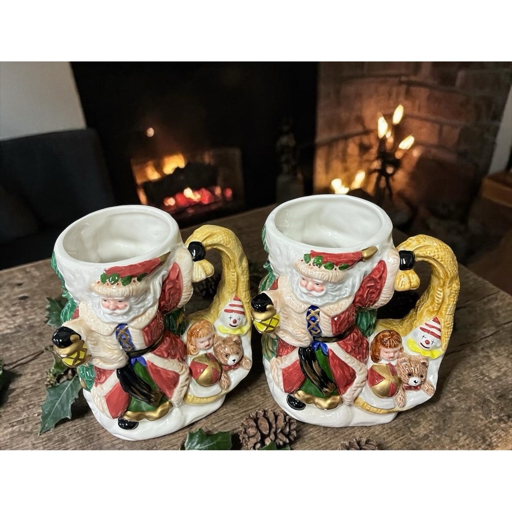 Fitz & Floyd Omnibus 1994 Santa Claus Mug Christmas Holiday Collectible Cup Toys